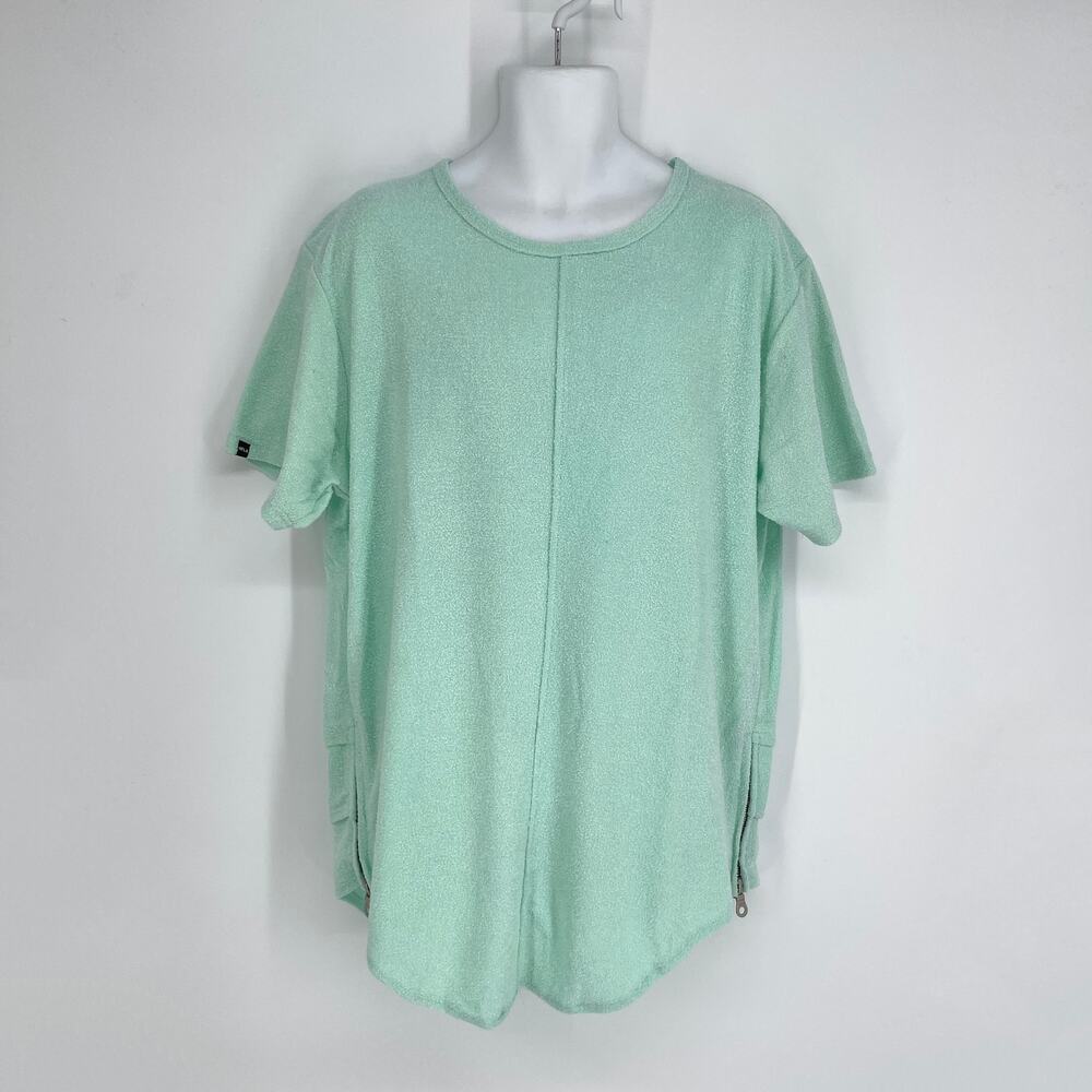 Homme + Femme NEW Mens Triple Layer Cross T-Shirt XXL Zip Side Terry Cloth Green
